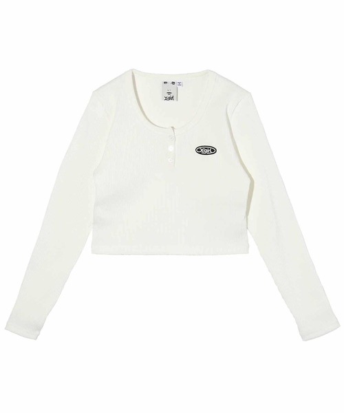 X-girl(エックスガール)の「L/S HENLEY NECK TOP(Tシャツ/カットソー・レディース・ライトブルー/ブラック/ホワイト・M/S)」の2枚目の写真