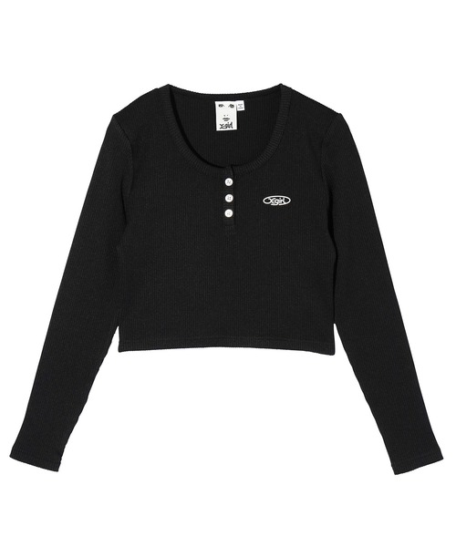 X-girl(エックスガール)の「L/S HENLEY NECK TOP(Tシャツ/カットソー・レディース・ライトブルー/ブラック/ホワイト・M/S)」の3枚目の写真