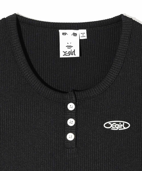 X-girl(エックスガール)の「L/S HENLEY NECK TOP(Tシャツ/カットソー・レディース・ライトブルー/ブラック/ホワイト・M/S)」の5枚目の写真