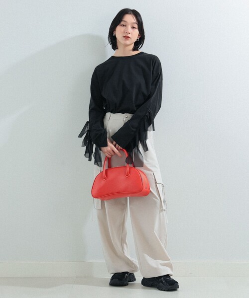 Ray BEAMS（レイビームス）の「Ray BEAMS / アーム リボン クルーネック Tシャツ（Tシャツ/カットソー・レディース・ブラック/ホワイト・ONE SIZE）」の18枚目の写真