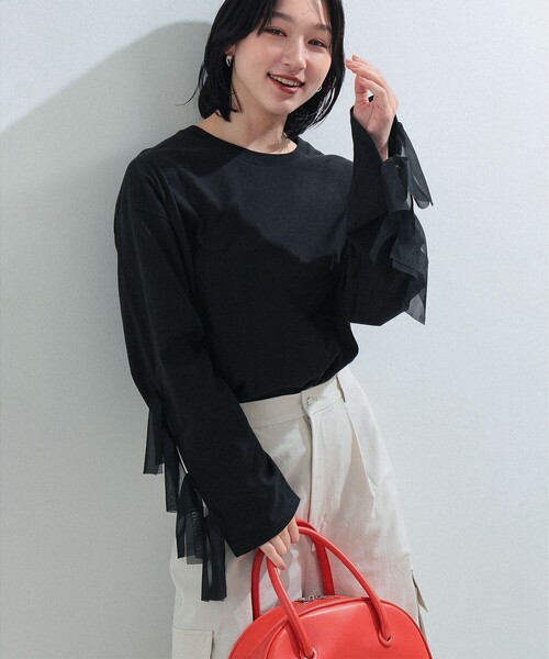 Ray BEAMS（レイビームス）の「Ray BEAMS / アーム リボン クルーネック Tシャツ（Tシャツ/カットソー・レディース・ブラック/ホワイト・ONE SIZE）」の12枚目の写真