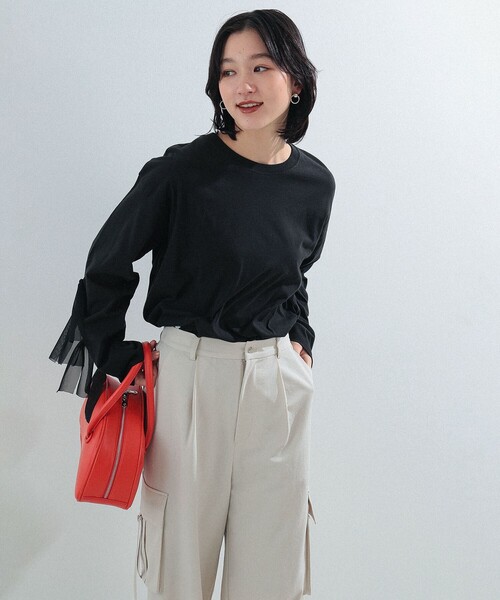 Ray BEAMS（レイビームス）の「Ray BEAMS / アーム リボン クルーネック Tシャツ（Tシャツ/カットソー・レディース・ブラック/ホワイト・ONE SIZE）」の17枚目の写真