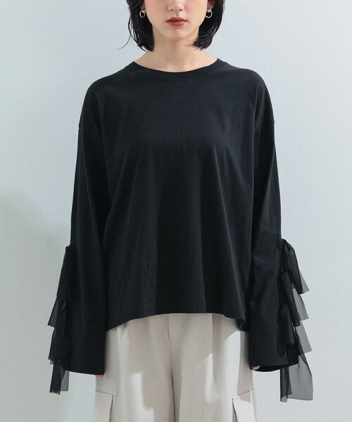 Ray BEAMS（レイビームス）の「Ray BEAMS / アーム リボン クルーネック Tシャツ（Tシャツ/カットソー・レディース・ブラック/ホワイト・ONE SIZE）」の19枚目の写真