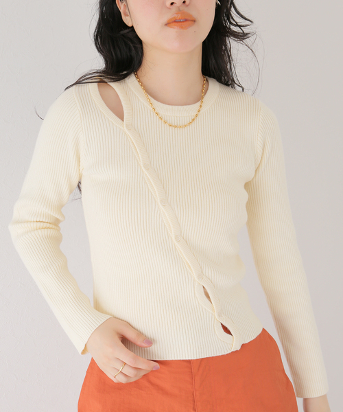 ANNA SUI NYC（アナ スイ エヌ ワイ シー）の「【ANNA SUI NYC/ アナスイエヌワイシー】リブニットトップス（ニット/セーター・レディース・ブラック/ホワイト・MEDIUM/LARGE）」の6枚目の写真