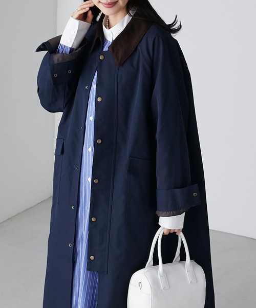 BONLECILL(ボンルシール)の「ラグランスリーブ 襟コーデュロイ オーバーハンティングコート(ステンカラーコート・レディース・ネイビー/ブラック/ベージュ/カーキ・FREE)」の16枚目の写真