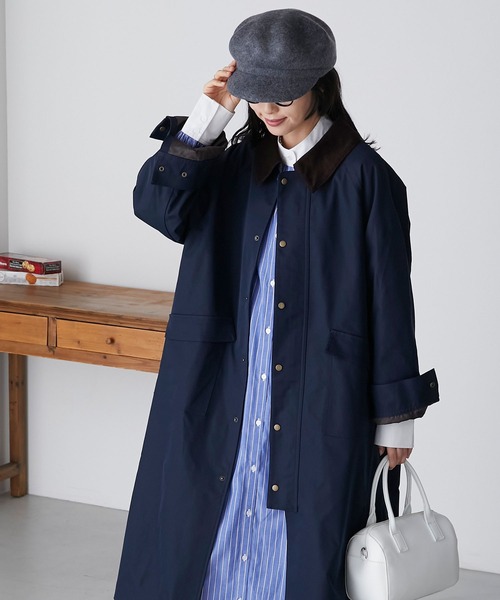 BONLECILL(ボンルシール)の「ラグランスリーブ 襟コーデュロイ オーバーハンティングコート(ステンカラーコート・レディース・ネイビー/ブラック/ベージュ/カーキ・FREE)」の17枚目の写真