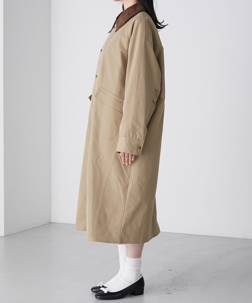 BONLECILL(ボンルシール)の「ラグランスリーブ 襟コーデュロイ オーバーハンティングコート(ステンカラーコート・レディース・ネイビー/ブラック/ベージュ/カーキ・FREE)」の20枚目の写真