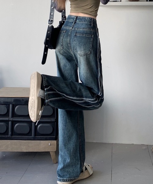 dIgawel サイドライン ディガウェル　ワイド　デニムパンツ DIGAWEL/ディガウェル】Wide straight jeans（デニムパンツ