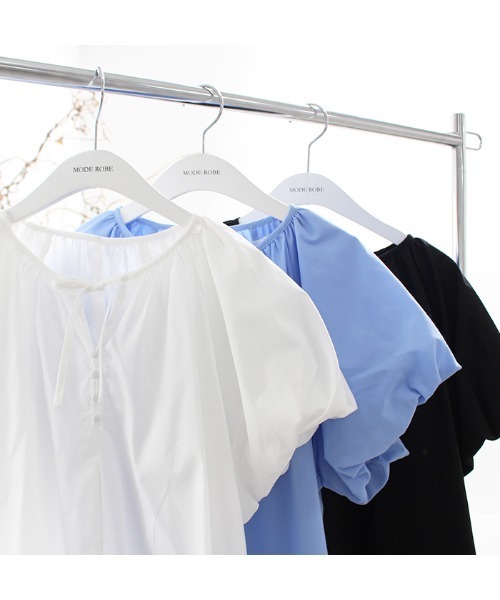 MODE ROBE(モードローブ)の「バルーンスリーブリボントップス(Tシャツ/カットソー・レディース・ホワイト/ブルー/ブラック・FREE)」の13枚目の写真