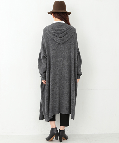 CAROLINA GLASER（カロリナ グレイサー）の「CAROLINA GLASER / ロング フードニットコーディガン（カーディガン/ボレロ・レディース・グレー/ブラウン・ONE SIZE）」の4枚目の写真