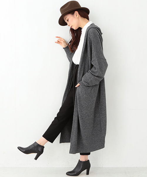 CAROLINA GLASER（カロリナ グレイサー）の「CAROLINA GLASER / ロング フードニットコーディガン（カーディガン/ボレロ・レディース・グレー/ブラウン・ONE SIZE）」の5枚目の写真