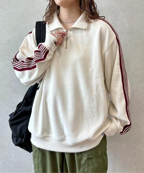 CPCM（シーピーシーエム）の「コーデュロイトラックジャケット（ブルゾン・レディース・アイボリー/オリーブ/グリーン/チャコールグレー・FREE）」の2枚目の写真