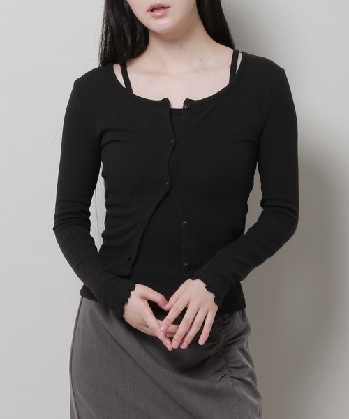 3.3 Field Trip （3.3フィールドトリップ）の「3.3 Field Trip／スリムフィットカーデ SET 2978689（カーディガン/ボレロ・レディース・カーキ/ライトピンク/ブラック・FREE）」の2枚目の写真