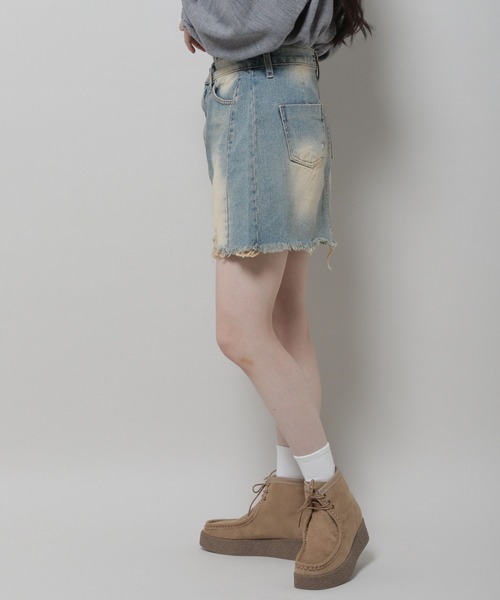 3.3 Field Trip （3.3フィールドトリップ）の「3.3 Field Trip／ダメージデニムスカート  2978697（デニムスカート・レディース・ブラック/ライトブルー・SMALL/MEDIUM）」の8枚目の写真