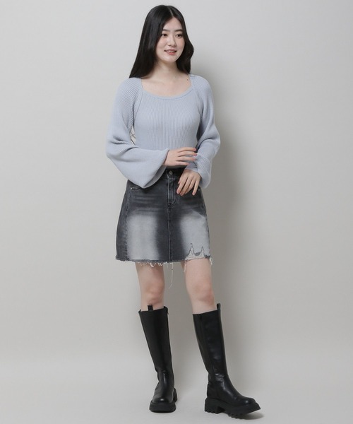 3.3 Field Trip （3.3フィールドトリップ）の「3.3 Field Trip／ダメージデニムスカート  2978697（デニムスカート・レディース・ブラック/ライトブルー・SMALL/MEDIUM）」の9枚目の写真