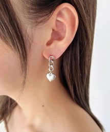 【ステンレス】ドロップチェーン ハート モチーフピアス