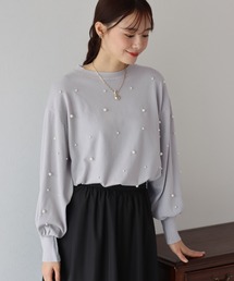 パール付きボリューム袖もちもちニット