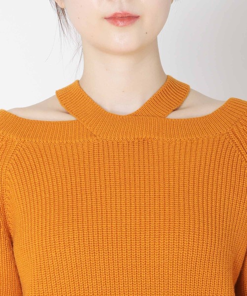 TITE IN THE STORE（ティテ　インザ　ストア）の「ウール混クロスネックニットプルオーバー（ニット/セーター・レディース・ピンク/ブラック/オレンジ・38）」の4枚目の写真