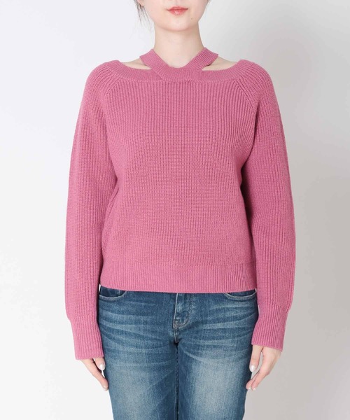 TITE IN THE STORE（ティテ　インザ　ストア）の「ウール混クロスネックニットプルオーバー（ニット/セーター・レディース・ピンク/ブラック/オレンジ・38）」の10枚目の写真