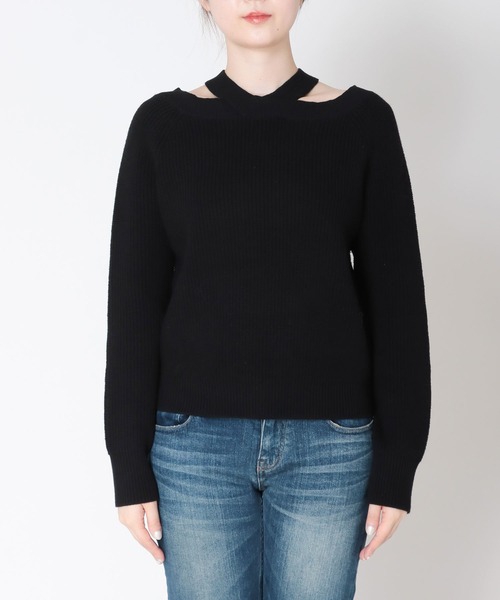 TITE IN THE STORE（ティテ　インザ　ストア）の「ウール混クロスネックニットプルオーバー（ニット/セーター・レディース・ピンク/ブラック/オレンジ・38）」の8枚目の写真