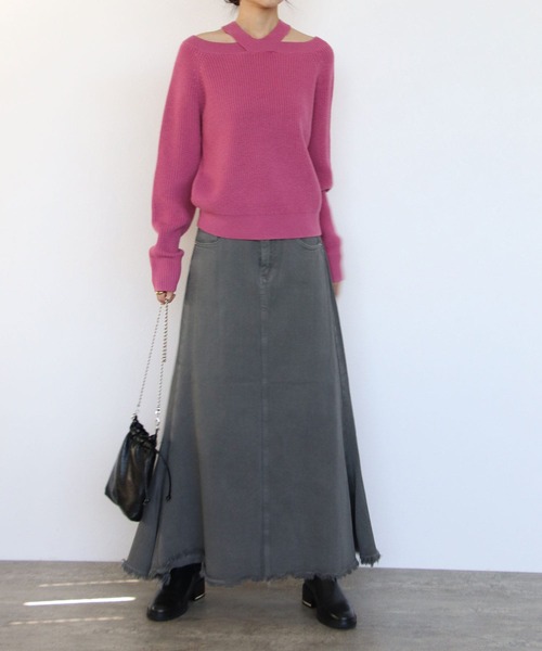 TITE IN THE STORE（ティテ　インザ　ストア）の「ウール混クロスネックニットプルオーバー（ニット/セーター・レディース・ピンク/ブラック/オレンジ・38）」の13枚目の写真