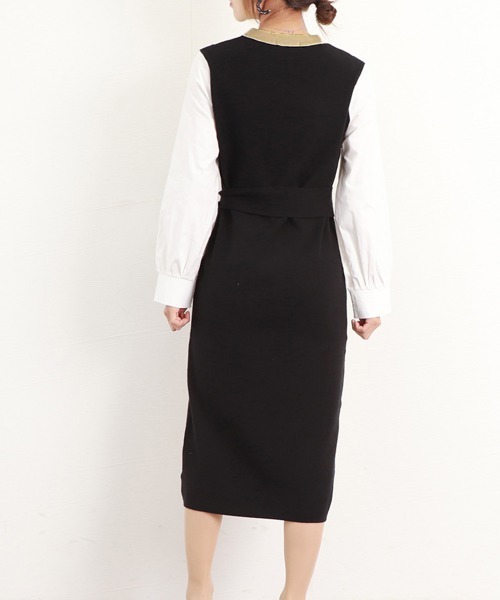 Miniministore(ミニミニストア)の「袖切り替え ニットワンピース ロング配色(ワンピース・レディース・ベージュ/ブラック×ベージュ・フリー)」の15枚目の写真