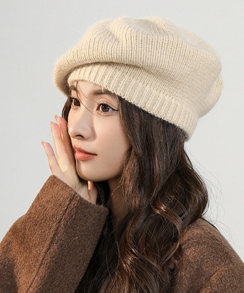 Miniministore（ミニミニストア）の「ニットベレー帽 レディース リブ編み（ニットキャップ/ビーニー・レディース・ライトブラウン/ラベンダー/ブラック/グレー/ホワイト/ベージュ・フリー）」の1枚目の写真