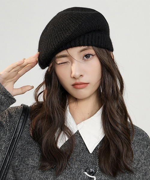 Miniministore（ミニミニストア）の「ニットベレー帽 レディース リブ編み（ニットキャップ/ビーニー・レディース・ライトブラウン/ラベンダー/ブラック/グレー/ホワイト/ベージュ・フリー）」の7枚目の写真