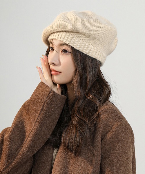 Miniministore（ミニミニストア）の「ニットベレー帽 レディース リブ編み（ニットキャップ/ビーニー・レディース・ライトブラウン/ラベンダー/ブラック/グレー/ホワイト/ベージュ・フリー）」の8枚目の写真