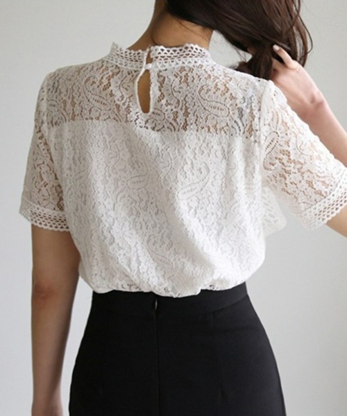 SEU(エスイーユー)の「総レースレディトップス 半袖ブラウス オフィスカジュアル サマー シアートップス【オフィスカジュアル】【きれいめカジュアル】(シャツ/ブラウス・レディース・ピンク/ベージュ/ブラック/ホワイト・フリー)」の15枚目の写真