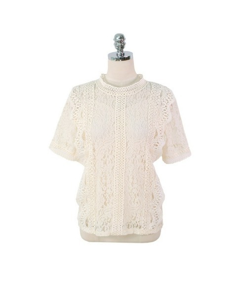 SEU(エスイーユー)の「総レースレディトップス 半袖ブラウス オフィスカジュアル サマー シアートップス【オフィスカジュアル】【きれいめカジュアル】(シャツ/ブラウス・レディース・ピンク/ベージュ/ブラック/ホワイト・フリー)」の7枚目の写真