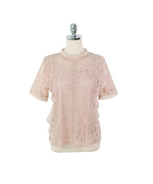 SEU(エスイーユー)の「総レースレディトップス 半袖ブラウス オフィスカジュアル サマー シアートップス【オフィスカジュアル】【きれいめカジュアル】(シャツ/ブラウス・レディース・ピンク/ベージュ/ブラック/ホワイト・フリー)」の8枚目の写真