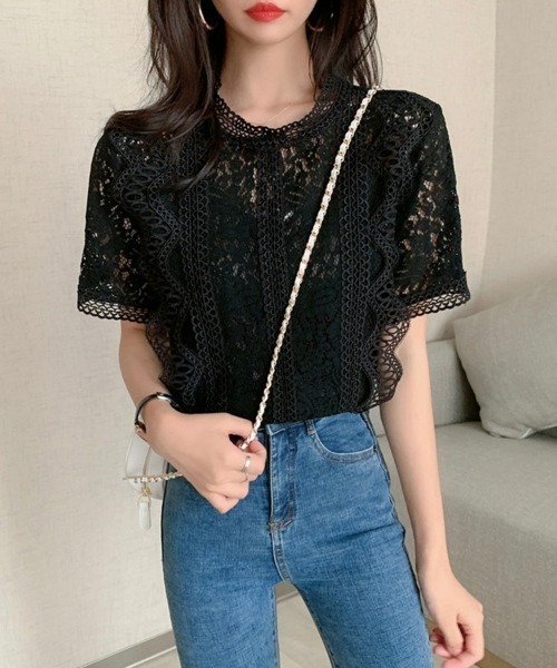 SEU(エスイーユー)の「総レースレディトップス 半袖ブラウス オフィスカジュアル サマー シアートップス【オフィスカジュアル】【きれいめカジュアル】(シャツ/ブラウス・レディース・ピンク/ベージュ/ブラック/ホワイト・フリー)」の21枚目の写真