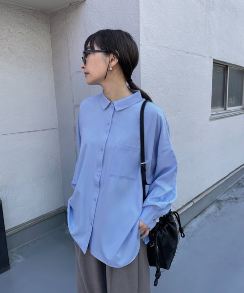 オーバーサイズシャツドレス She's Closet ブラウス シャツ スタンドカラー オーバーサイズ