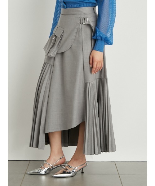 美品✦LANVIN プリーツスカート M ブラウン×ブラック アシンメトリー 美品✦LANVIN プリーツスカート M ブラウン×ブラック