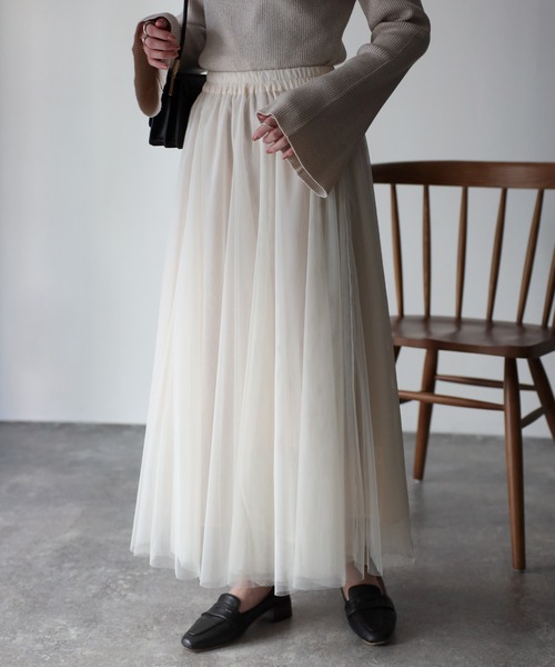 Riberry（リベリー）の「配色チュールギャザースカート（スカート・レディース・ネイビー/グリーン/チャコールグレー/アイボリー・MEDIUM）」の8枚目の写真