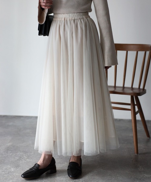 Riberry（リベリー）の「配色チュールギャザースカート（スカート・レディース・ネイビー/グリーン/チャコールグレー/アイボリー・MEDIUM）」の16枚目の写真