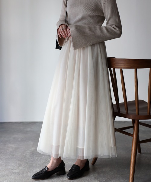 Riberry（リベリー）の「配色チュールギャザースカート（スカート・レディース・ネイビー/グリーン/チャコールグレー/アイボリー・MEDIUM）」の6枚目の写真