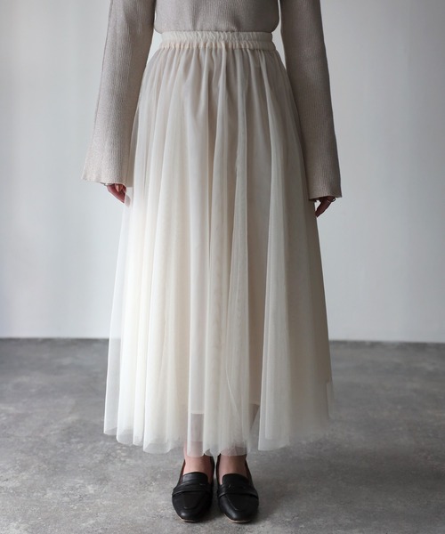 Riberry（リベリー）の「配色チュールギャザースカート（スカート・レディース・ネイビー/グリーン/チャコールグレー/アイボリー・MEDIUM）」の18枚目の写真