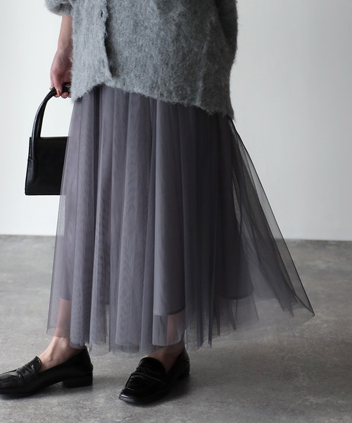 Riberry（リベリー）の「配色チュールギャザースカート（スカート・レディース・ネイビー/グリーン/チャコールグレー/アイボリー・MEDIUM）」の5枚目の写真