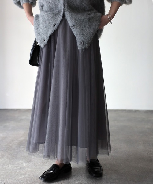 Riberry（リベリー）の「配色チュールギャザースカート（スカート・レディース・ネイビー/グリーン/チャコールグレー/アイボリー・MEDIUM）」の14枚目の写真