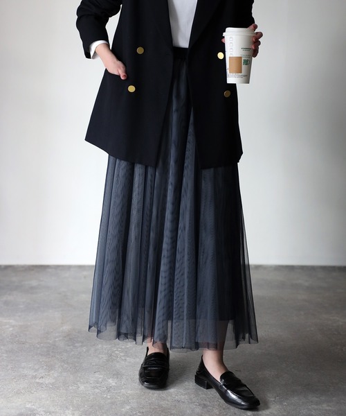 Riberry（リベリー）の「配色チュールギャザースカート（スカート・レディース・ネイビー/グリーン/チャコールグレー/アイボリー・MEDIUM）」の11枚目の写真