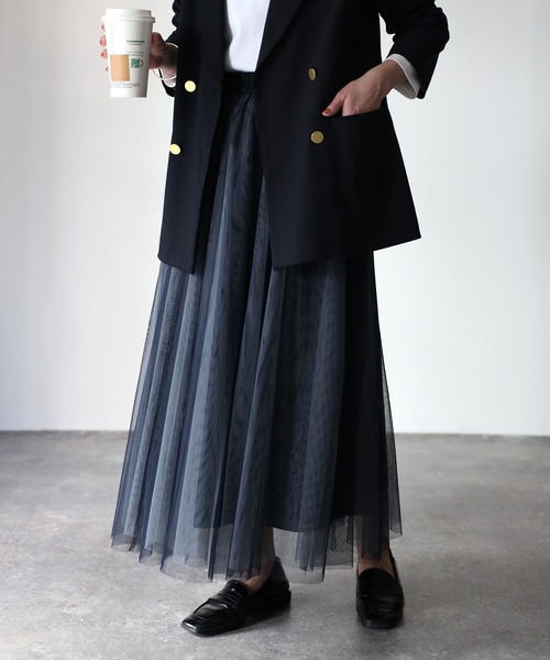 Riberry（リベリー）の「配色チュールギャザースカート（スカート・レディース・ネイビー/グリーン/チャコールグレー/アイボリー・MEDIUM）」の12枚目の写真