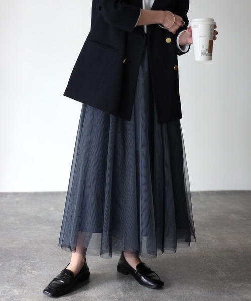 Riberry（リベリー）の「配色チュールギャザースカート（スカート・レディース・ネイビー/グリーン/チャコールグレー/アイボリー・MEDIUM）」の7枚目の写真