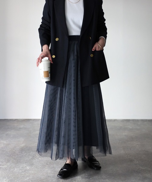 Riberry（リベリー）の「配色チュールギャザースカート（スカート・レディース・ネイビー/グリーン/チャコールグレー/アイボリー・MEDIUM）」の10枚目の写真