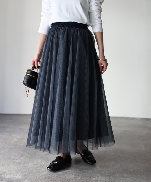 Riberry（リベリー）の「配色チュールギャザースカート（スカート・レディース・ネイビー/グリーン/チャコールグレー/アイボリー・MEDIUM）」の9枚目の写真