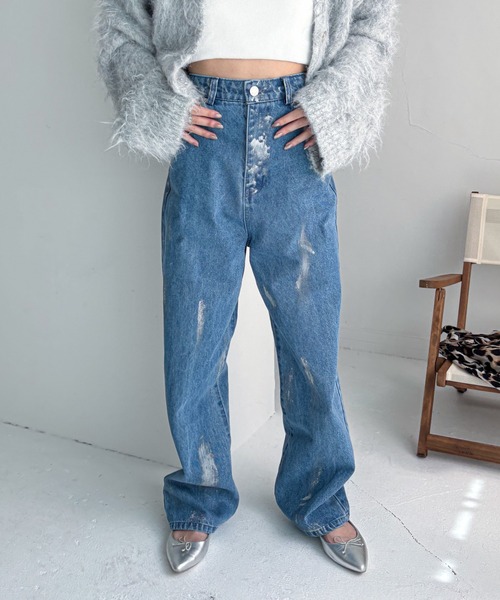 EPIMI E'PIMMY(エピミエピミー)の「箔ペイントワイドストレートデニム(デニムパンツ・レディース・ブルー/ネイビー/アイボリー・SMALL/MEDIUM)」の3枚目の写真