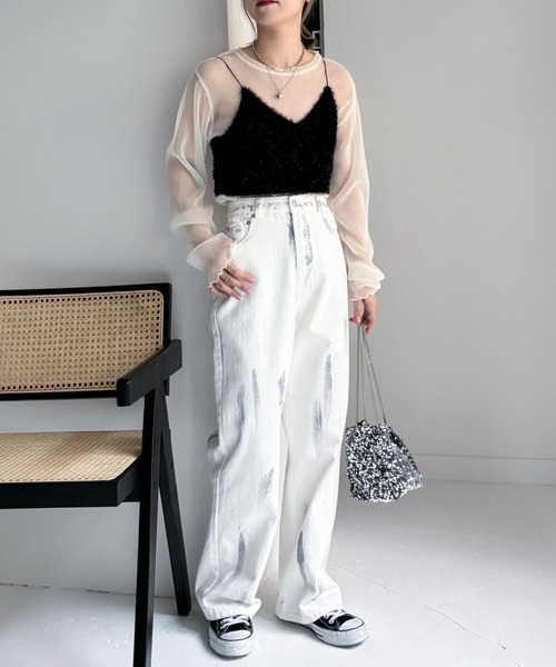 EPIMI E'PIMMY(エピミエピミー)の「箔ペイントワイドストレートデニム(デニムパンツ・レディース・ブルー/ネイビー/アイボリー・SMALL/MEDIUM)」の5枚目の写真