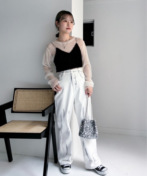 EPIMI E'PIMMY(エピミエピミー)の「箔ペイントワイドストレートデニム(デニムパンツ・レディース・ブルー/ネイビー/アイボリー・SMALL/MEDIUM)」の6枚目の写真