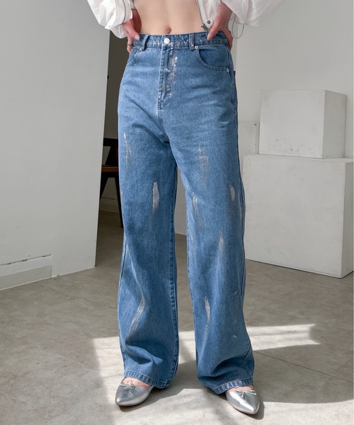 EPIMI E'PIMMY(エピミエピミー)の「箔ペイントワイドストレートデニム(デニムパンツ・レディース・ブルー/ネイビー/アイボリー・SMALL/MEDIUM)」の12枚目の写真